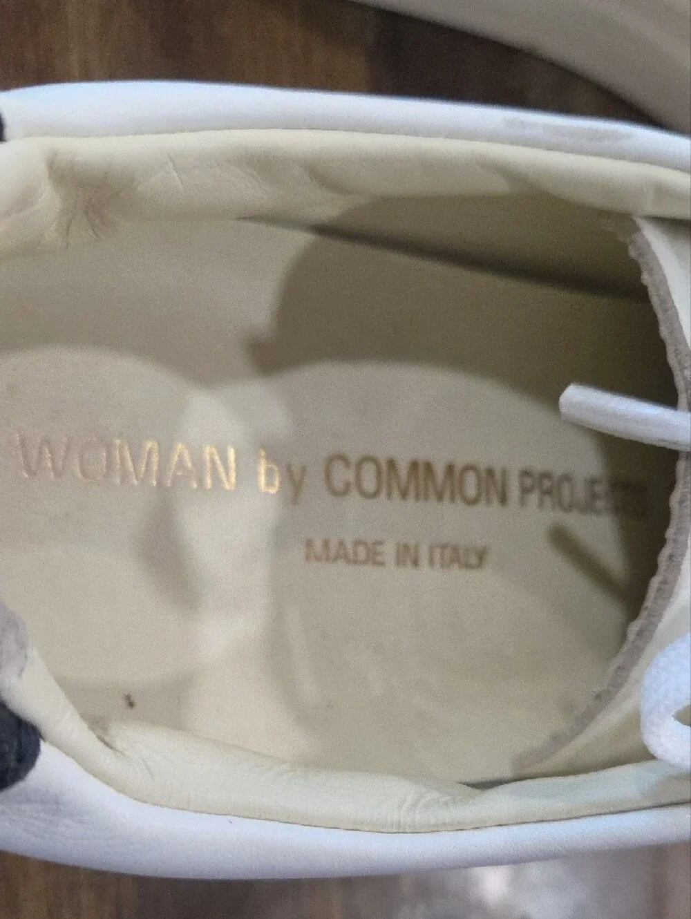 Woman By Common Projects Retro Low White Leather Sneakers with Cream Sole